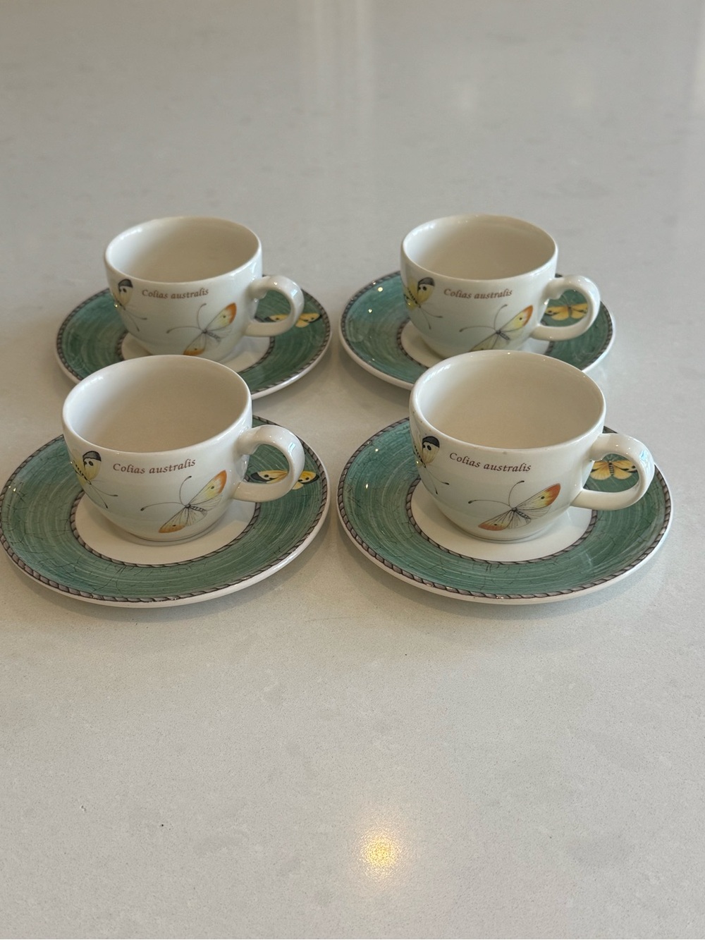 Wedgwood Sarah’s Garden Butterfly Espresso Cups and Saucers in Green and Cream